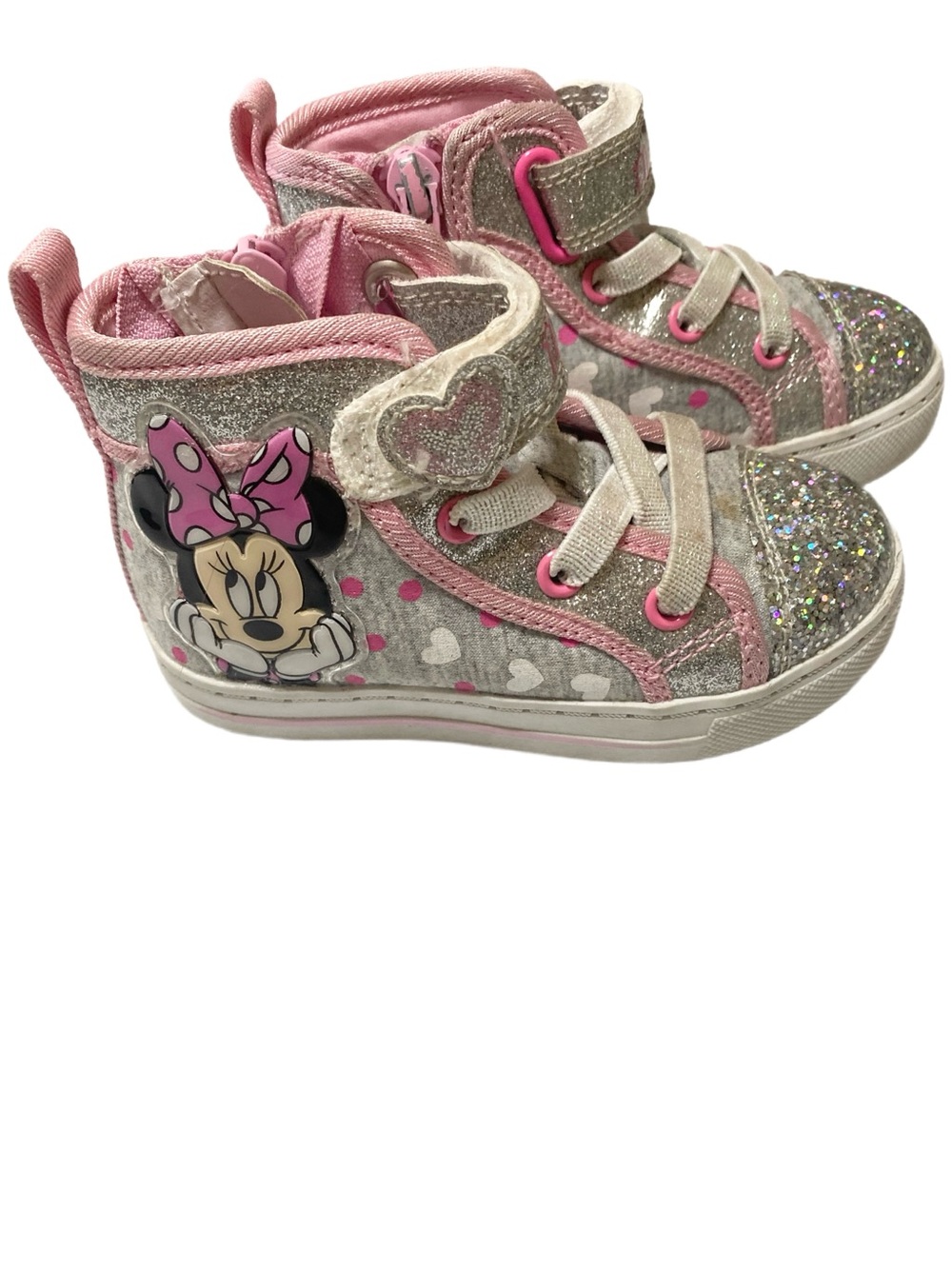 Disney Minnie Mouse Light Up Glitter High-Top Sneakers Toddler Size 6